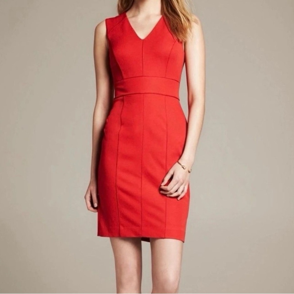 Banana Republic Red Stretch Denim Like Sloan Piped Bodycon Sheath Mini Dress
